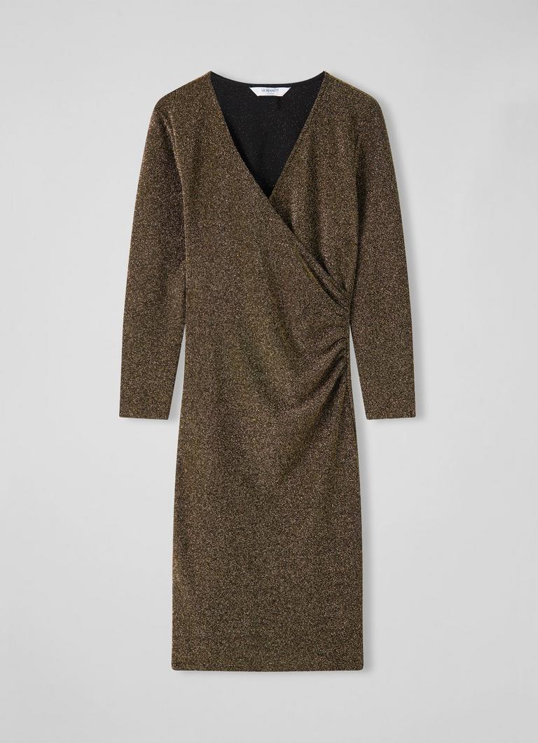 Gold knit wrap dress clearance