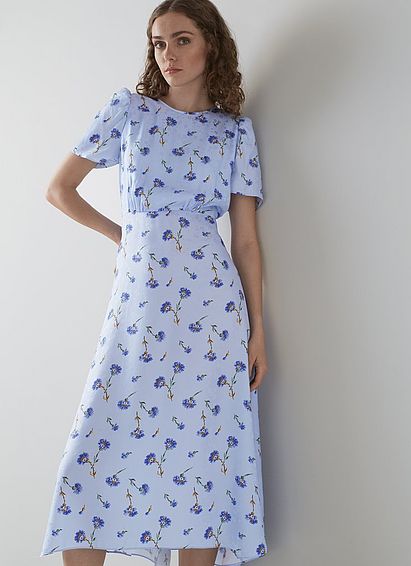 Boyd Blue Cornflower Print Silk Midi Dress, Blue
