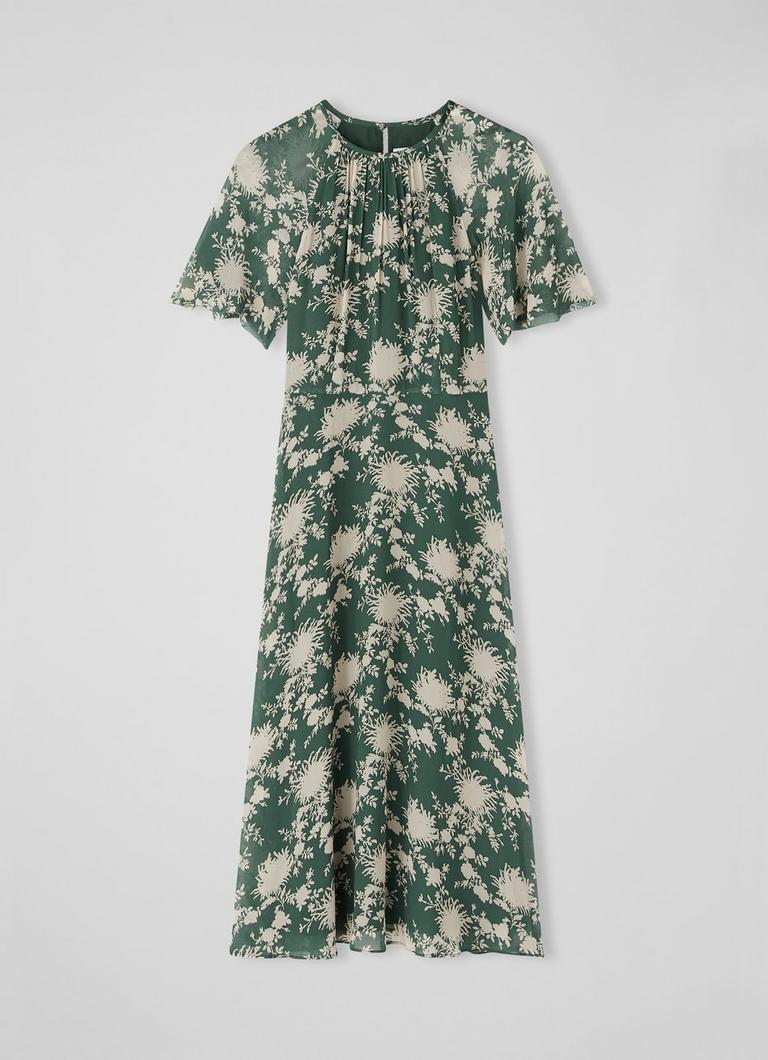 Elowen Green Chrysanthemum Print Midi Dress | The Archive Elowen Green Chrysanthemum Print Midi Dress | The Archive