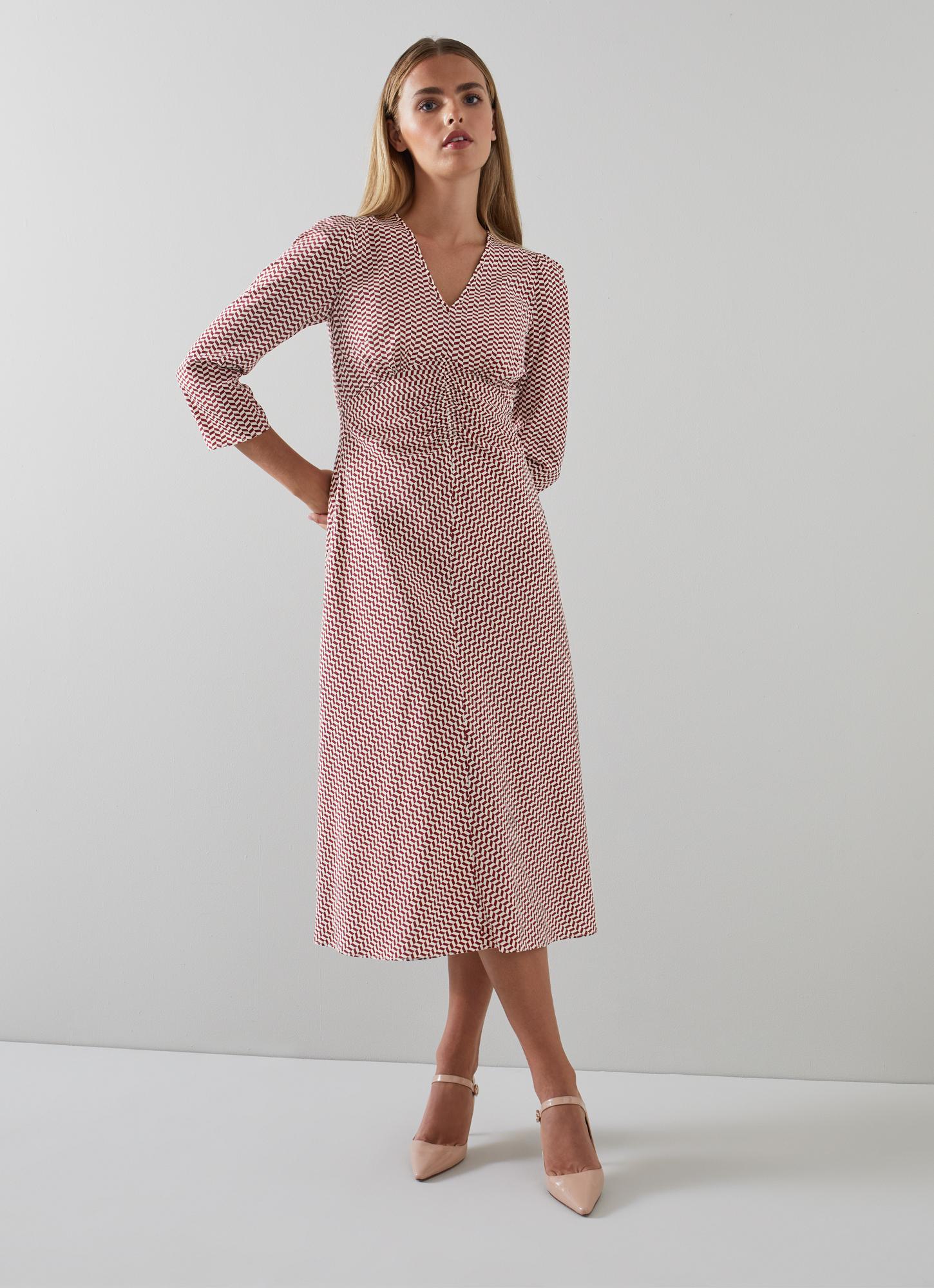 knee length dresses for ladies Loretta Silk Organza Midi Dress Memories Print  Rhoan