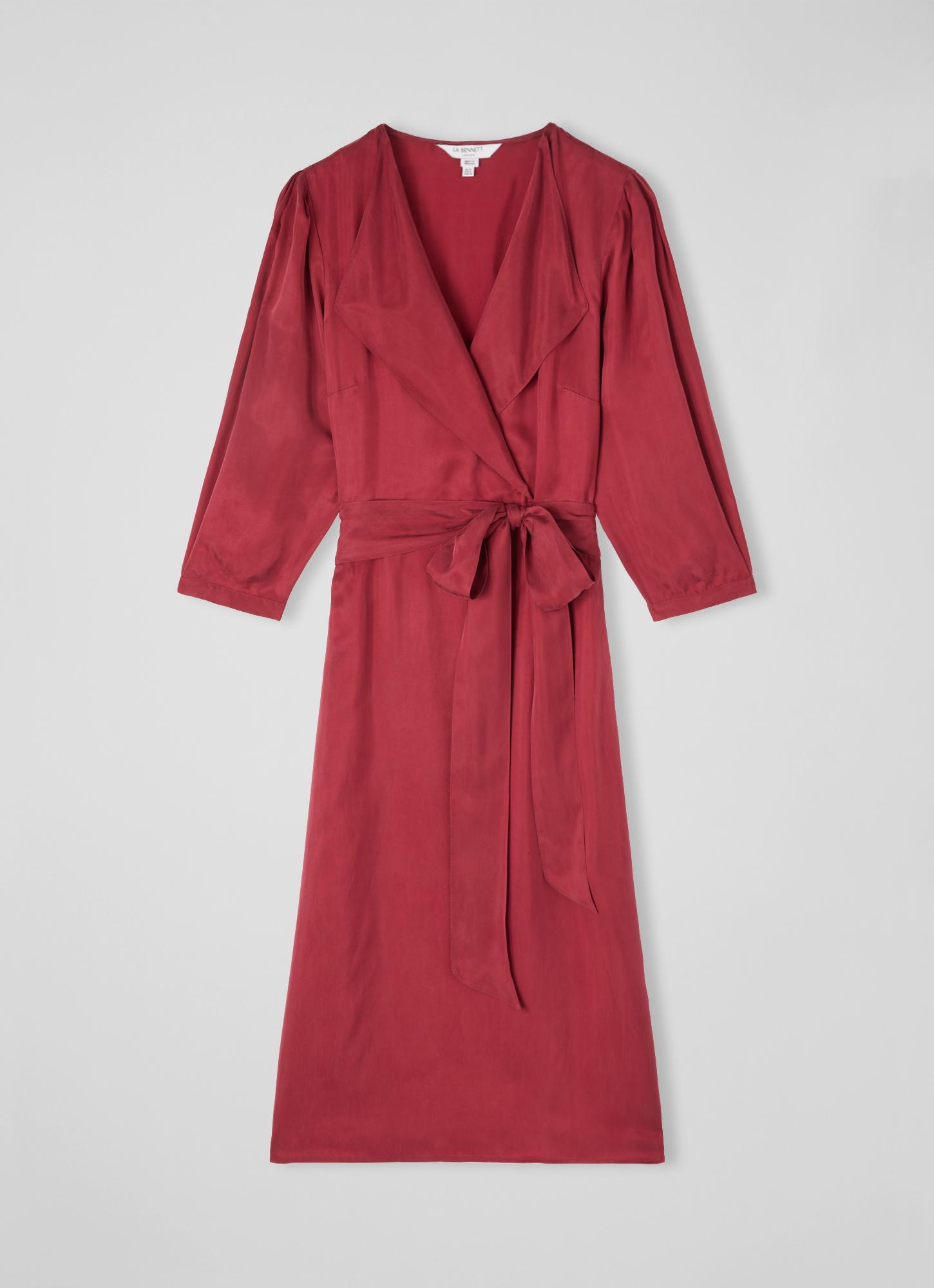 strapless open back dress Mountain Maroon Cotton-Silk V-Pleat Maxi Dress main image 1