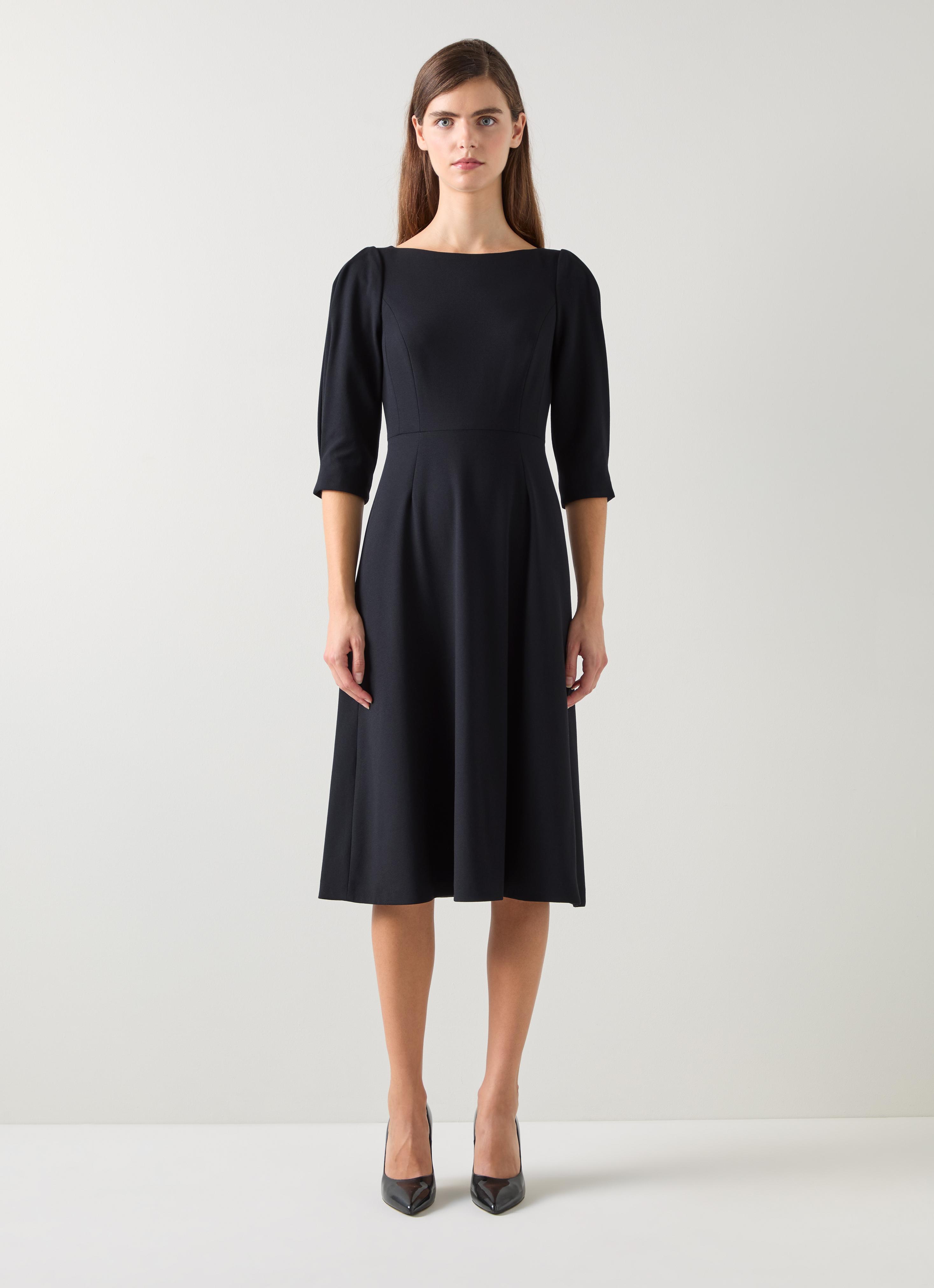 slim fit dress slacks Black Crepe Belted Fit and Flare Dress – Needs No Label main image 1