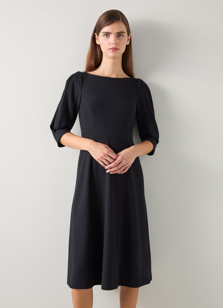 Long black crepe sales dress