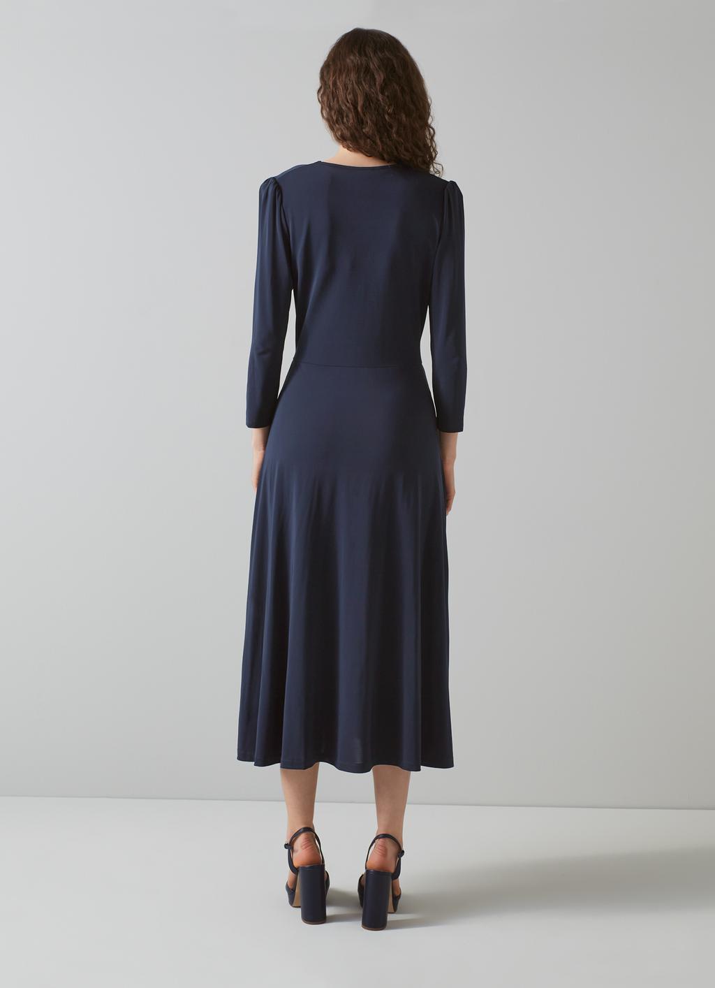 Lottie Navy Blue Ruched Front Midi Dress