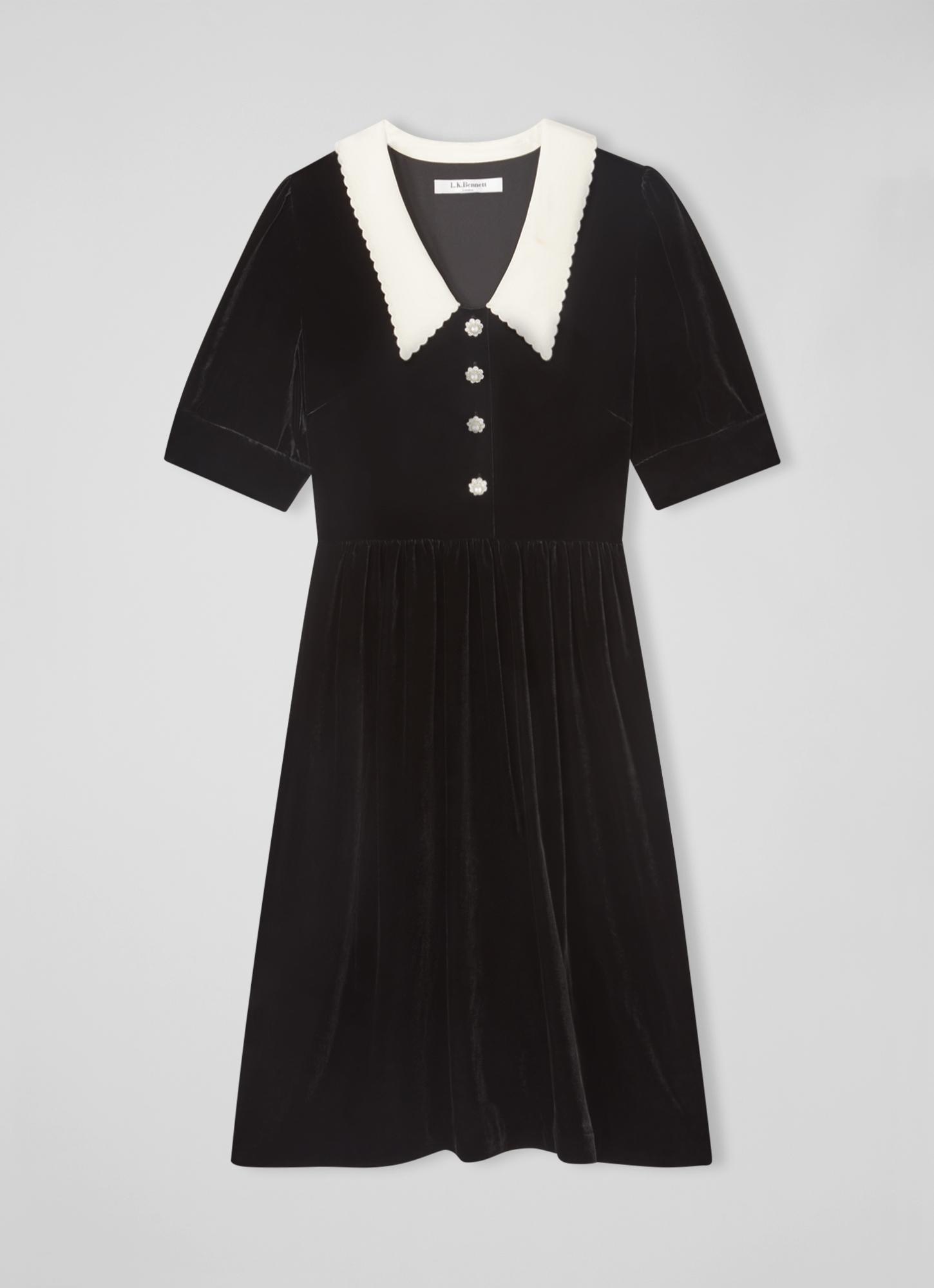 blue dress for baby girl Sweet Society Black Velvet Bow Button Up Mini Dress main image 1