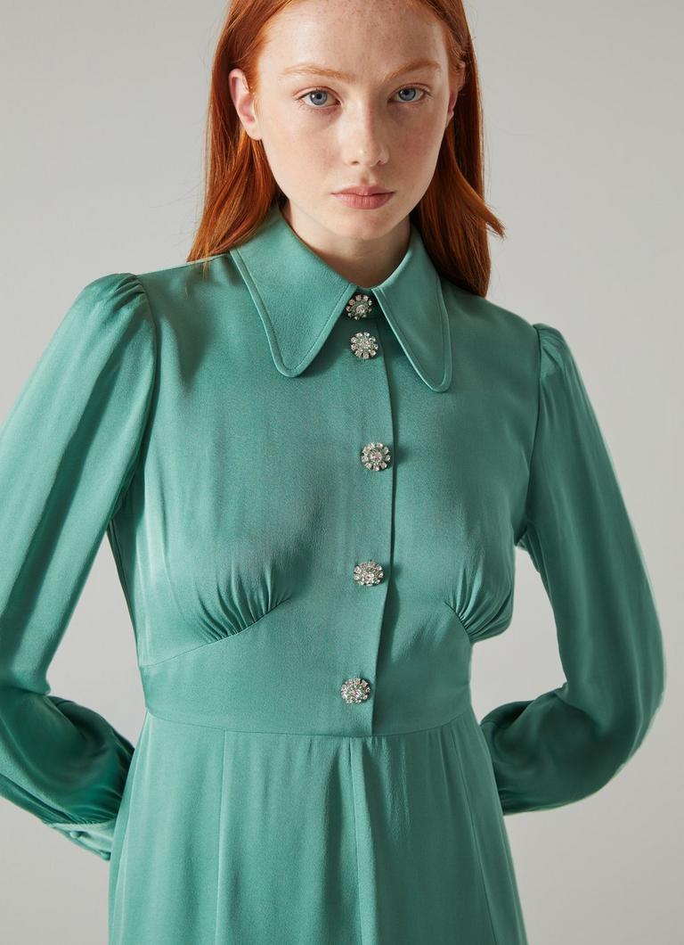 LKBennett ミラ クレープ ロングスリーブ ティードレス Mira Green Crepe Long Sleeve Tea Dress | The Archive Sale