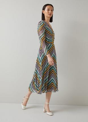 Odelia Multi-Coloured Chevron Stripe Silk Dress