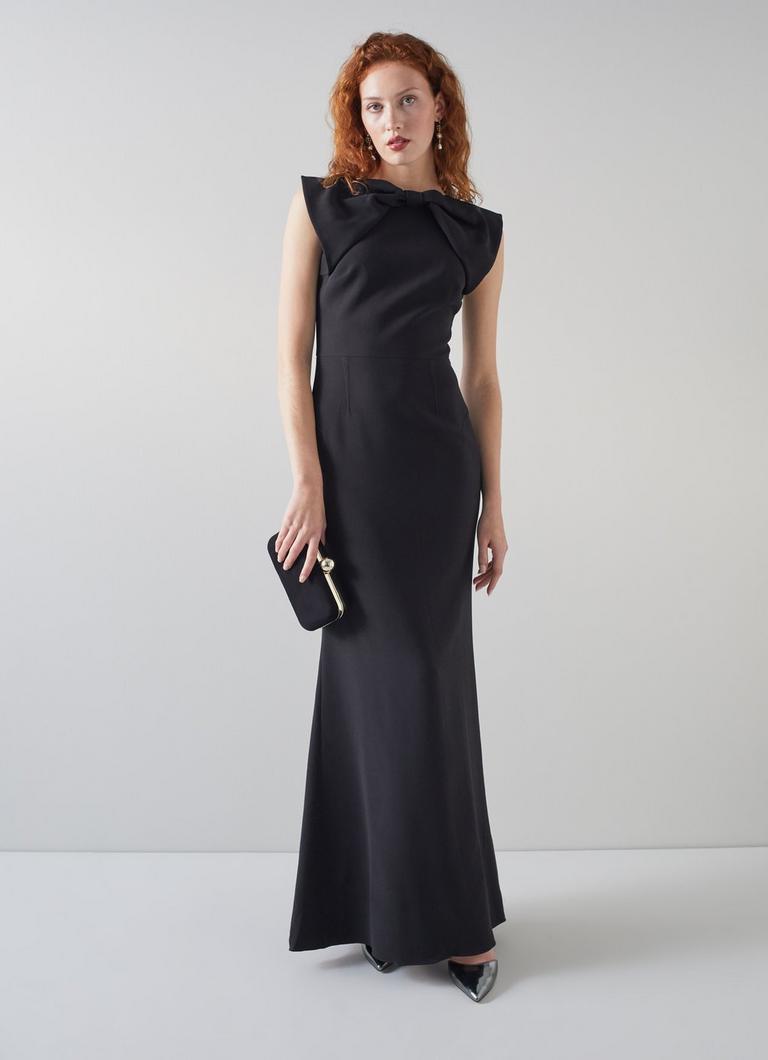 Peony Black Crepe Bow Front Maxi Dress Sale Collections L.K