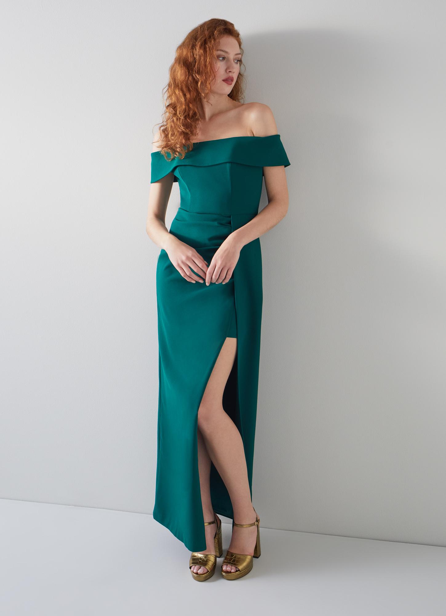 slim fit dress slacks HIGHLAND V NECK FRONT CUT OUT DETAIL TIERED FRILL FISHTAIL MESH BODYCON  MAXI DRESS