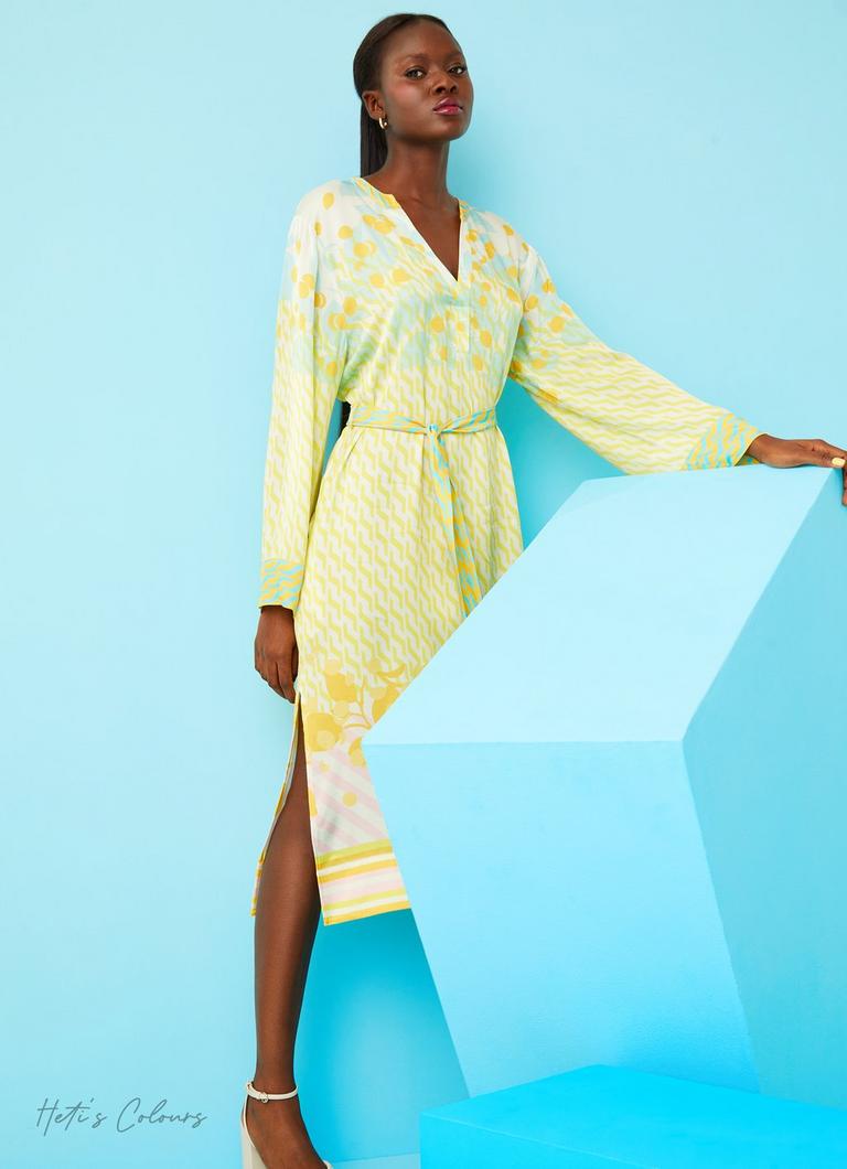 Sophia Yellow and Green Lemon Print Kaftan Dress Clothing Sale