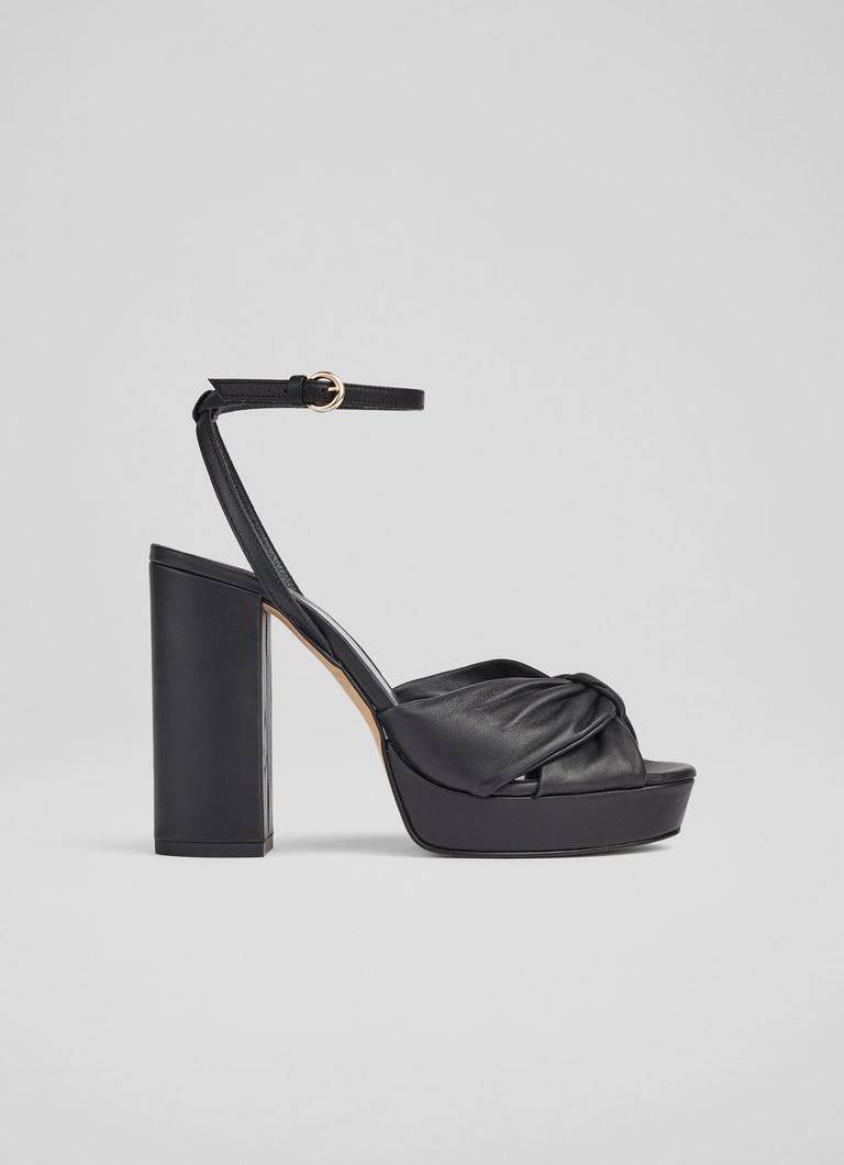 Amanda Black Leather Platform Sandals