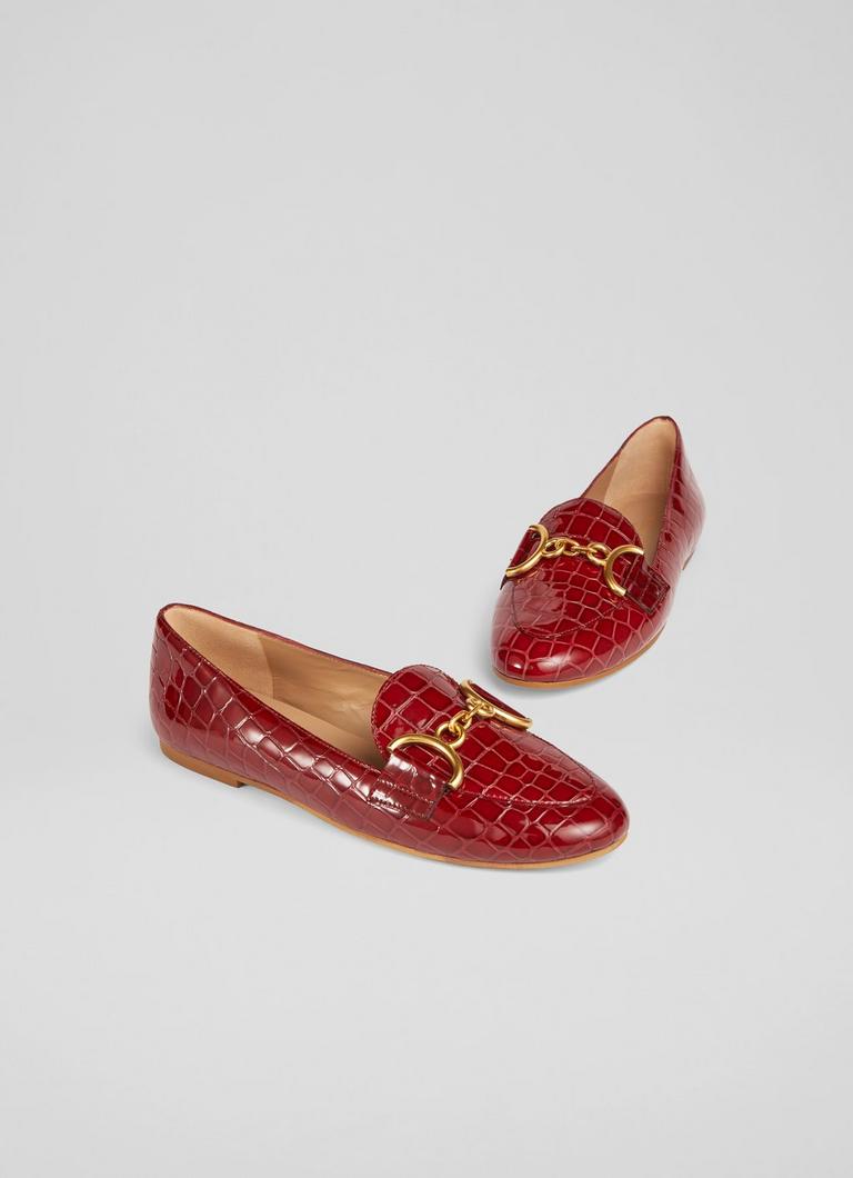 Daphne Red Croc Effect Patent Leather Loafers The Archive Sale L.K.Bennett London