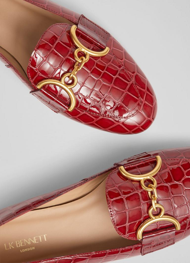 Daphne Red Croc-Effect Patent Leather Loafers The Archive Sale