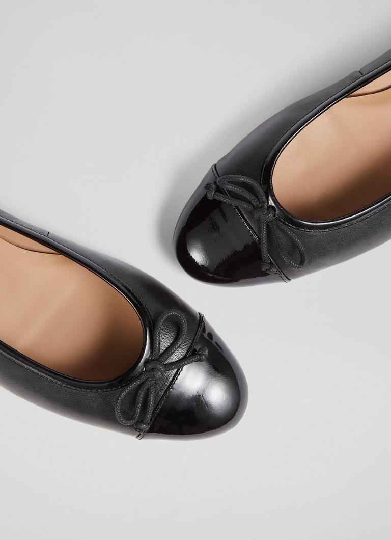Kara Black Leather and Patent Toe Cap Ballet Flats