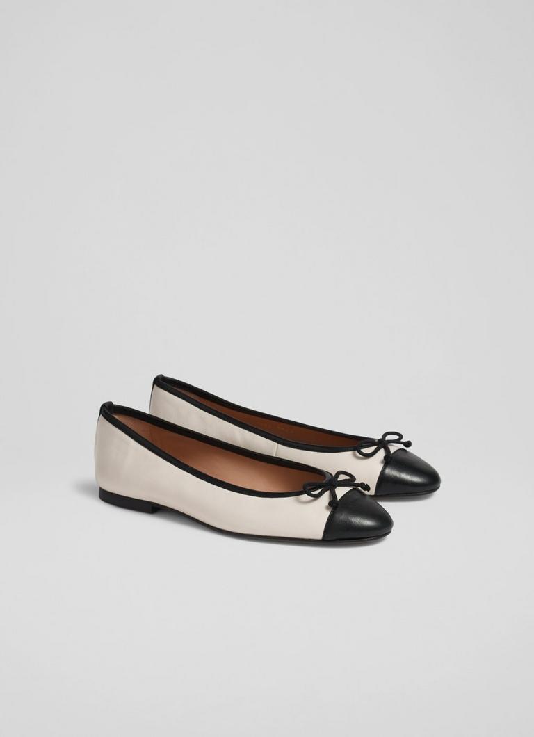 Kara White And Black Leather Toe Cap Ballet Flats Shoes Collections L.K.Bennett London