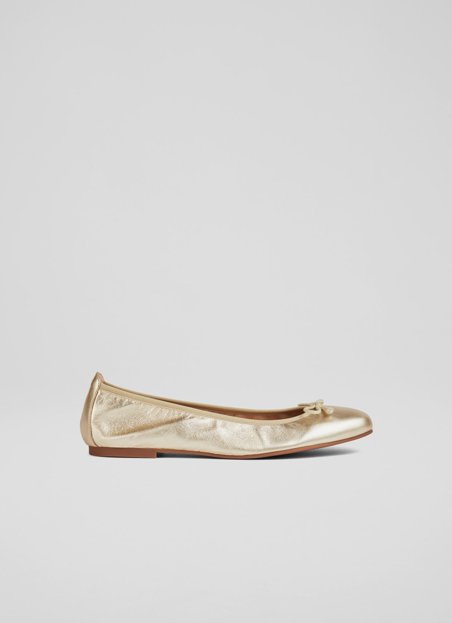 Trilly Gold Metallic Leather Ballerina Pumps