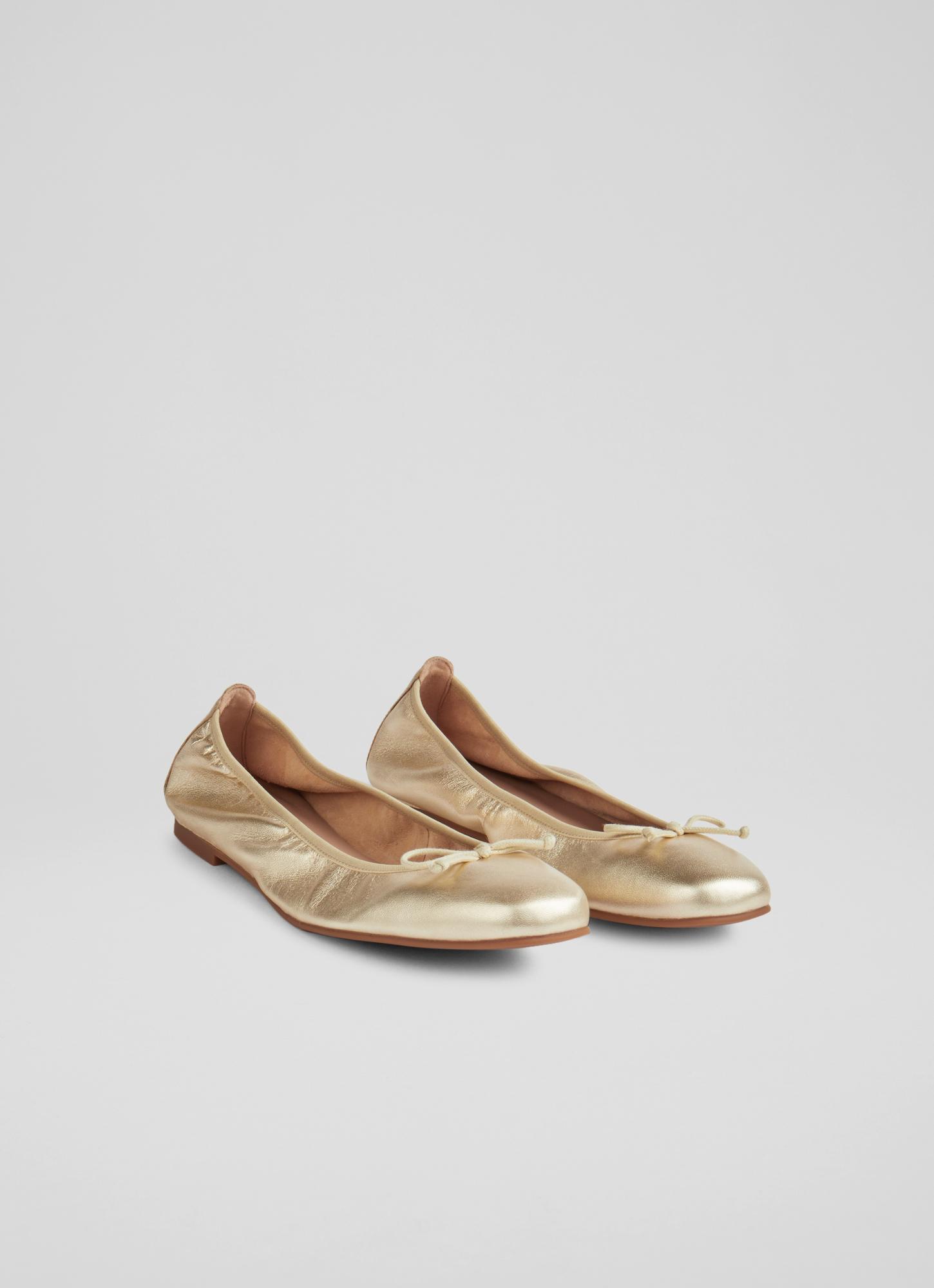 Trilly Gold Metallic Leather Ballerina Pumps