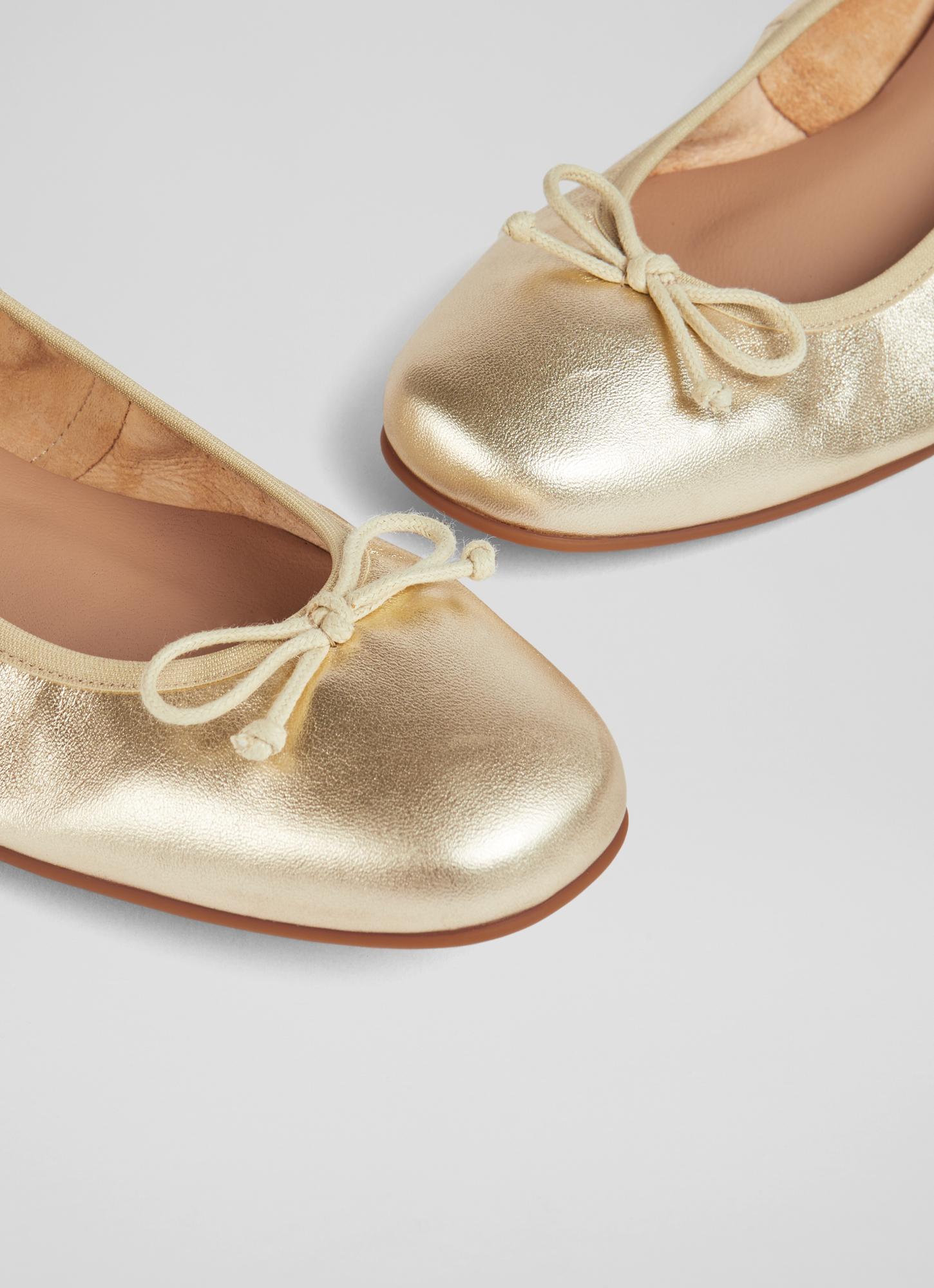 Trilly Gold Metallic Leather Ballerina Pumps Shoes Collections