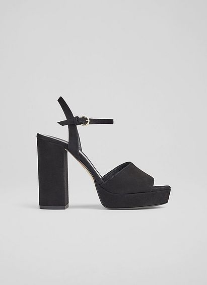 Solange Black Suede Platform Sandals, Black
