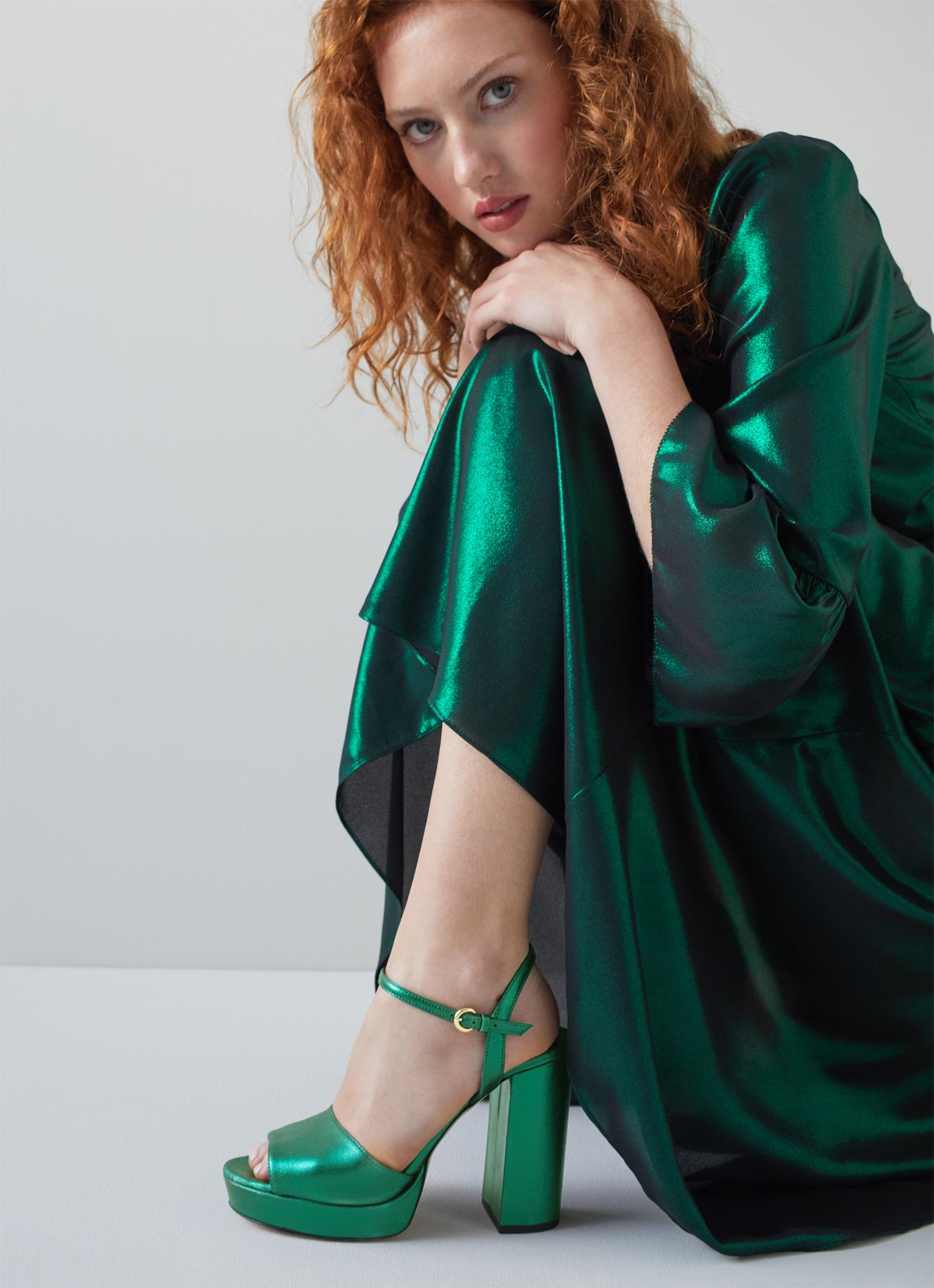 Solange Metallic Green Leather Platform Sandals blackfriday