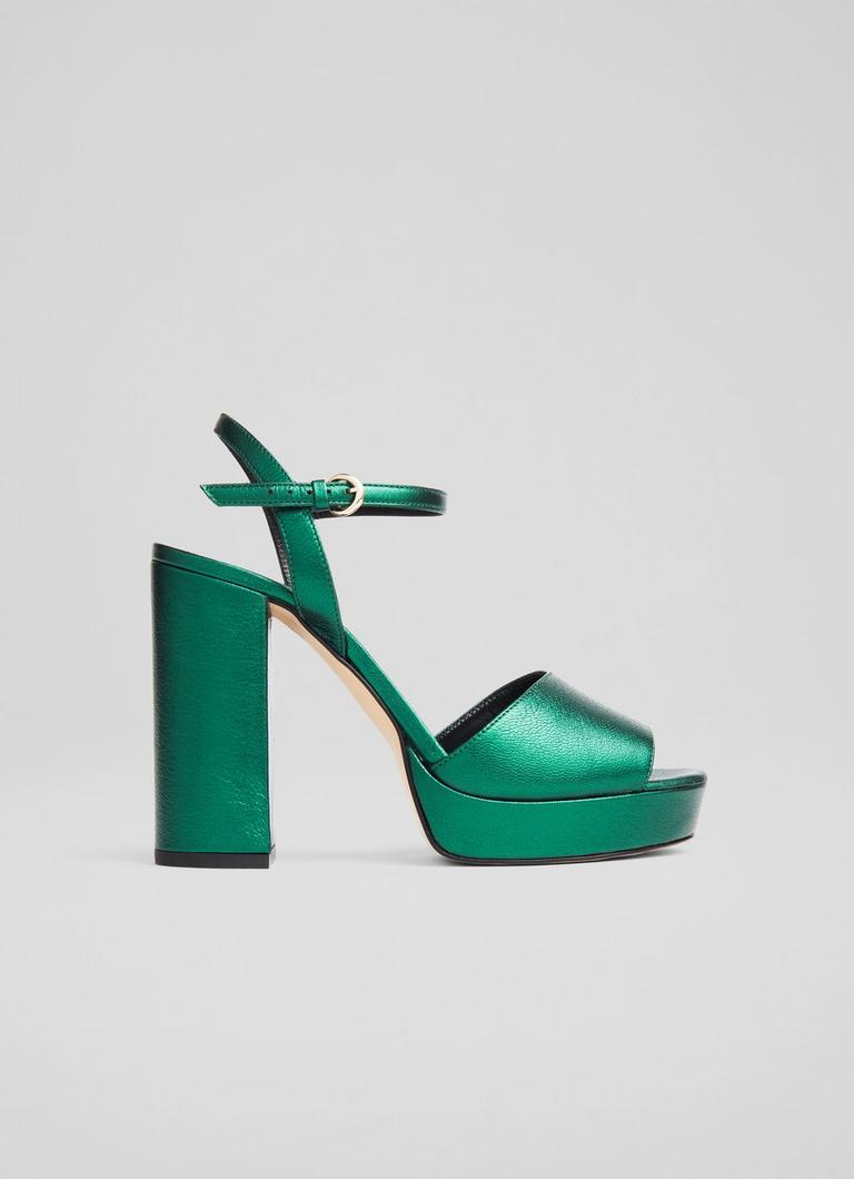 Solange Metallic Green Leather Platform Sandals blackfriday L.K.Bennett London