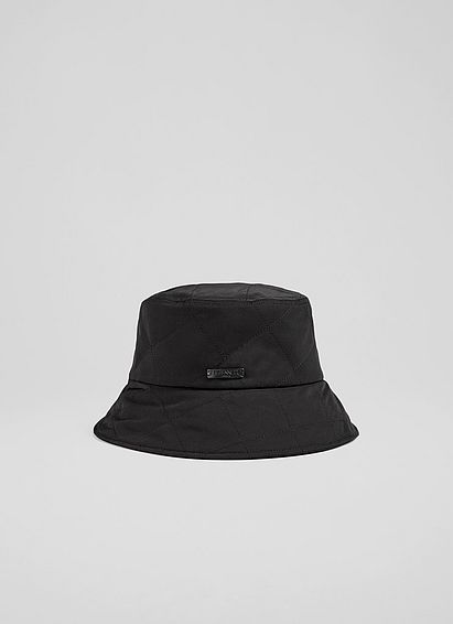 Lia Black Quilted Nylon Bucket Hat, Black