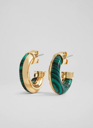 Keely Green Stone and Gold Half Huggie Earrings