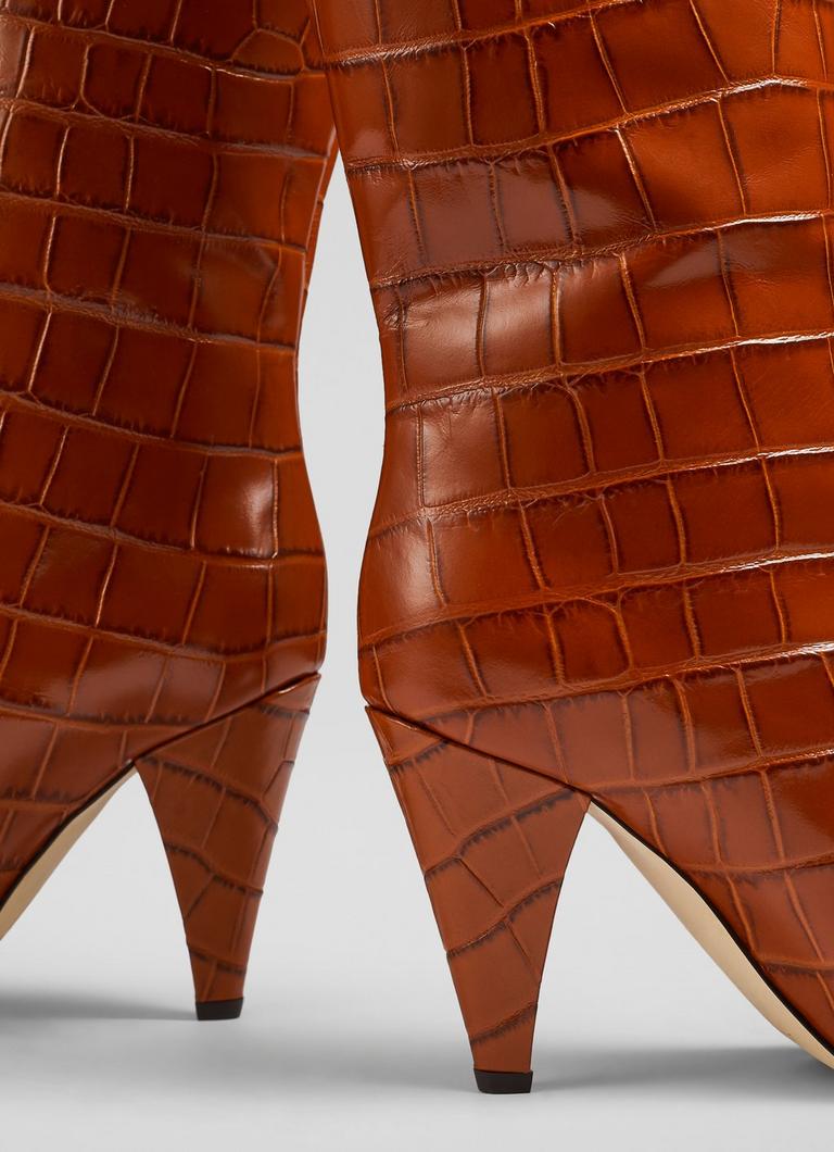 Allegra Ginger Croc Effect Leather Cone Heel Knee High Boots The Archive Sale L.K.Bennett London