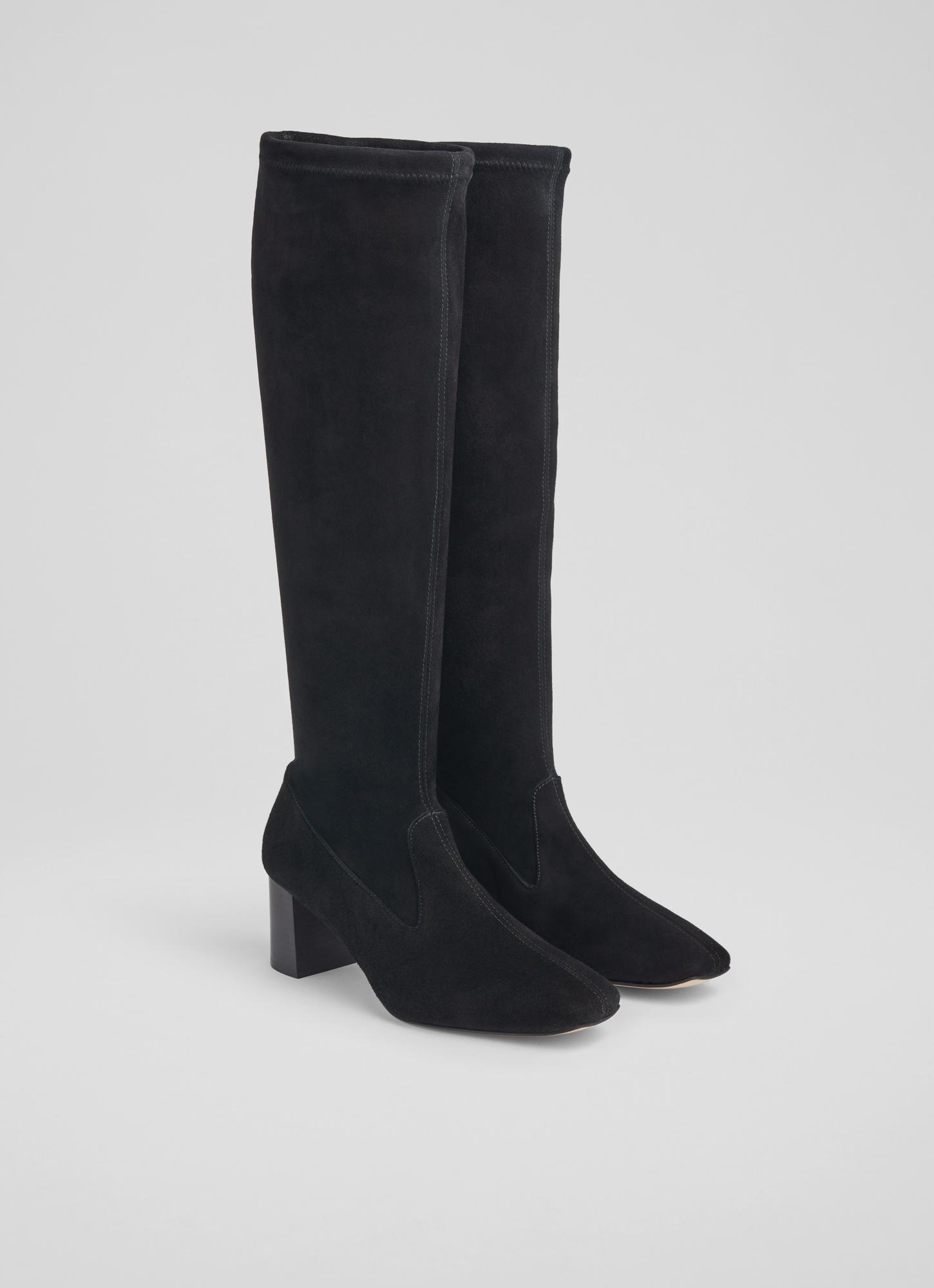 Davina Black Stretch Suede Knee-High Boots Luxury Gifts Gifts