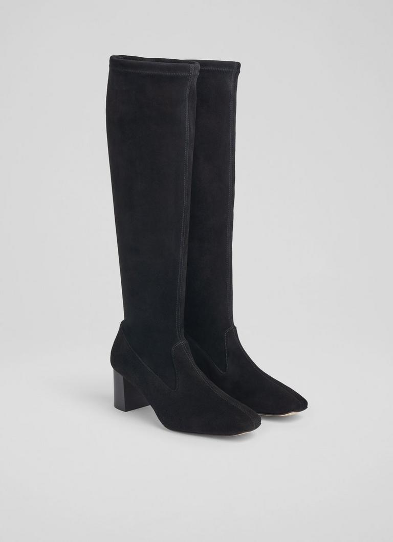 Davina Black Stretch Suede Knee-High Boots Luxury Gifts Gifts