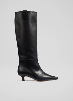 Eden Black Leather Western Style Knee-High Boots