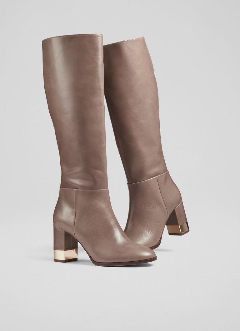 Irene Taupe Leather Knee High Boots The Archive Sale L.K.Bennett London