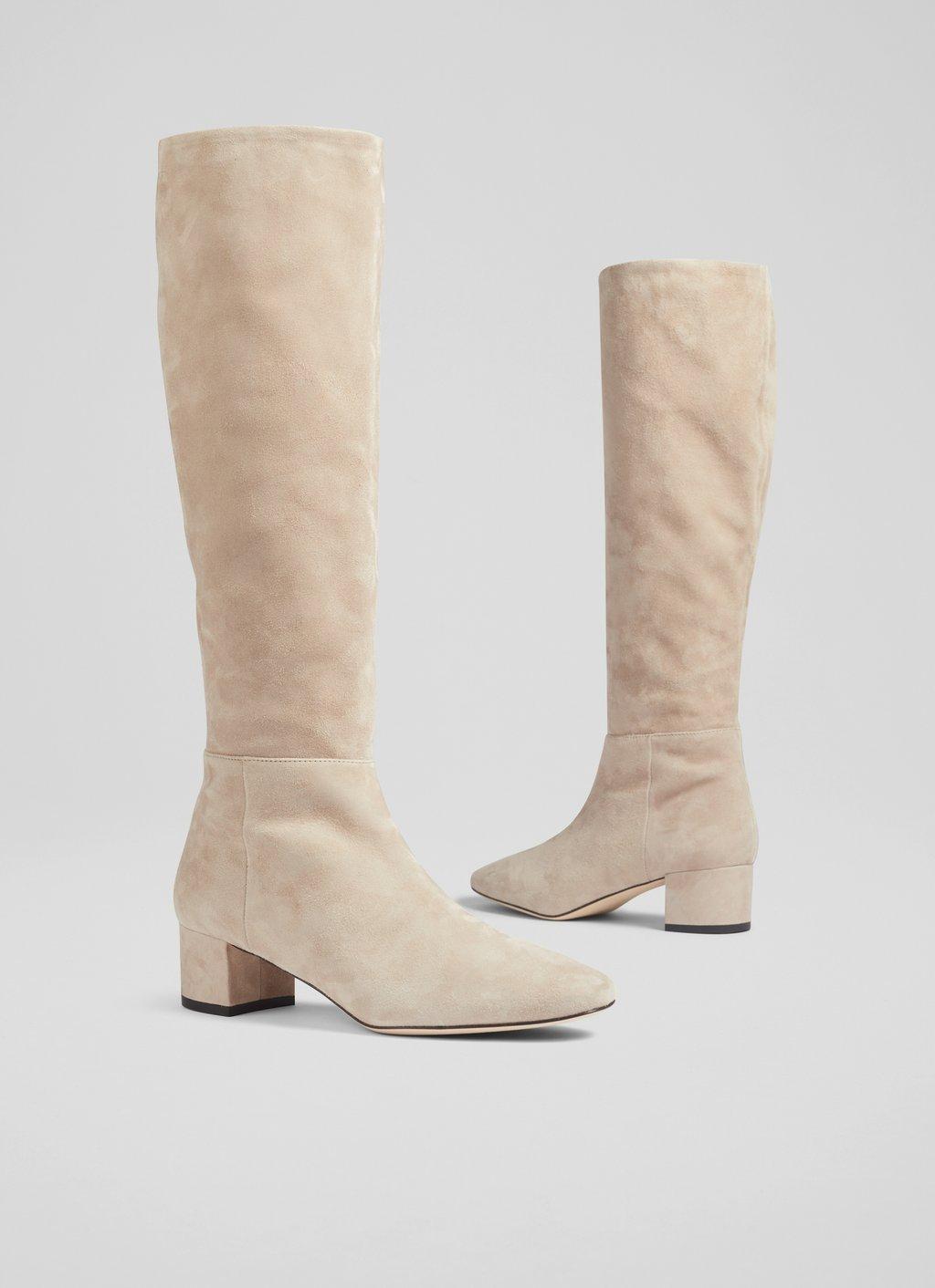 taupe suede knee high boots