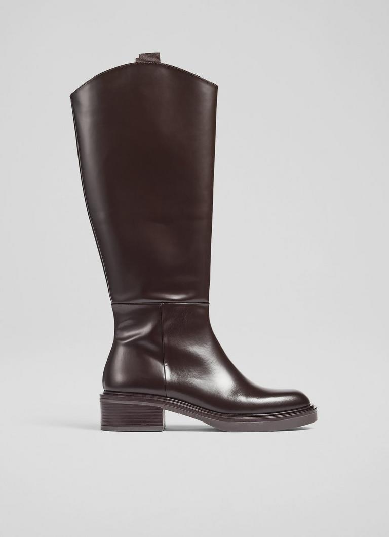 Lauren Brown Polished Leather Flat Riding Boots Luxury Gifts Gifts L.K.Bennett London