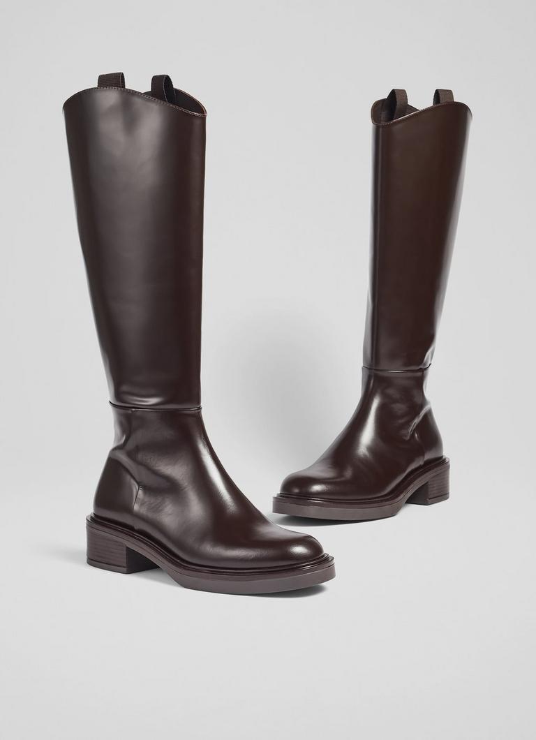 Lauren Brown Polished Leather Flat Riding Boots Luxury Gifts