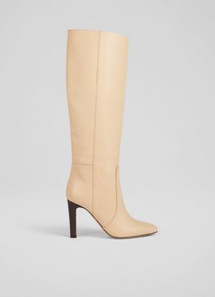 Margret Cream Leather Knee-High Boots