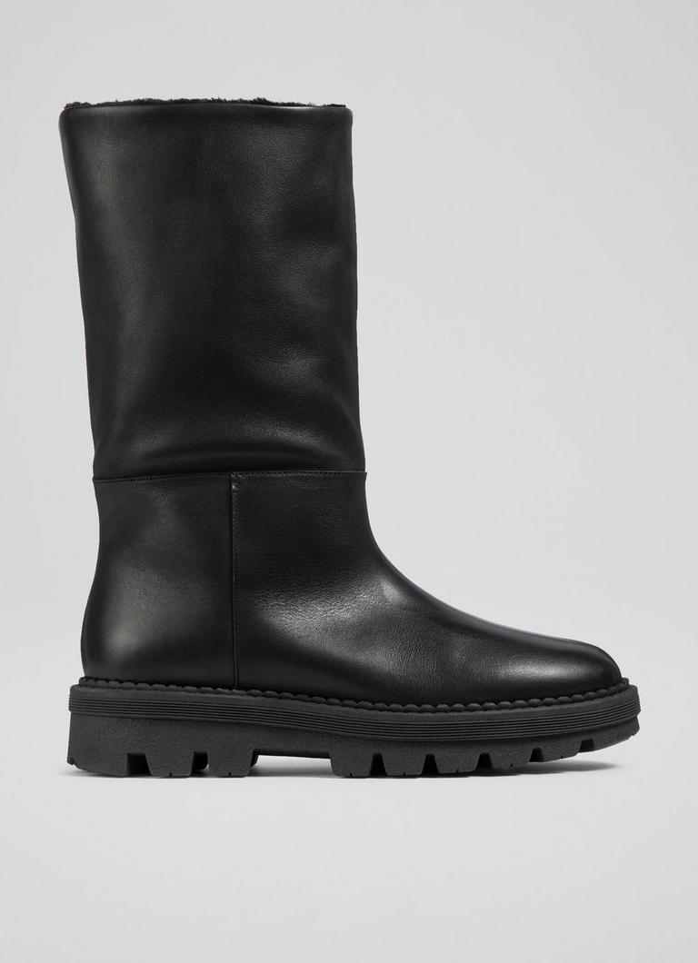 Roby Black Leather Faux Fur Lined Boots The Archive Sale L.K.Bennett London