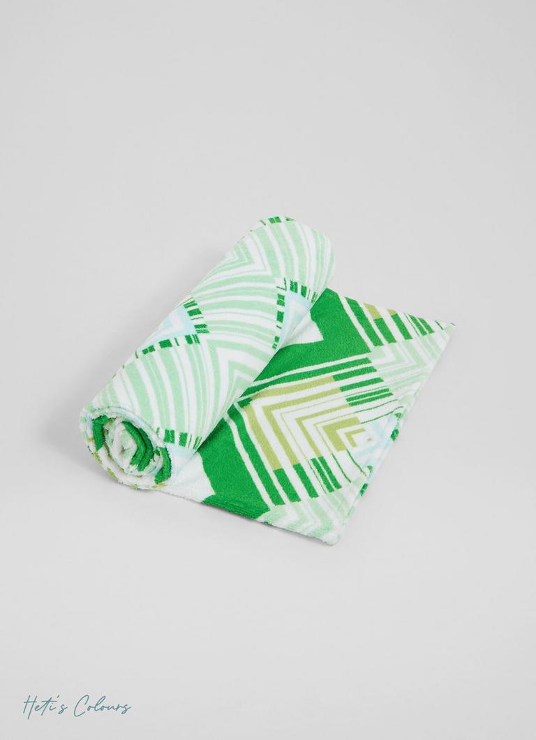 Anna Green and Blue Geometric Print Cotton Blend Towel The