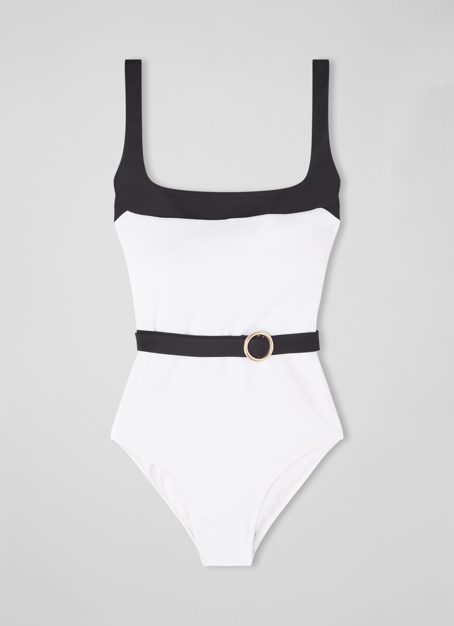 Jackie White and Black Belted Swimsuit | Sale | Collections | L.K.