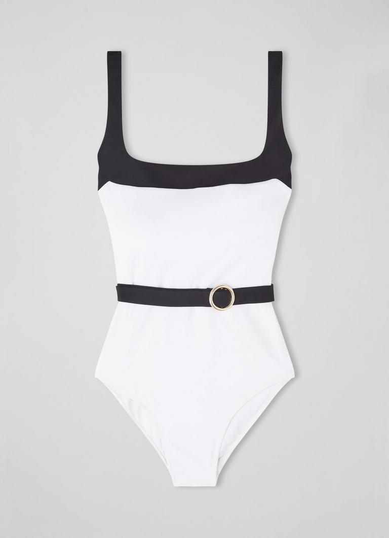 Jackie White and Black Belted Swimsuit | Sale | Collections | L.K. Jackie White and Black Belted Swimsuit | Sale | Collections | L.K.