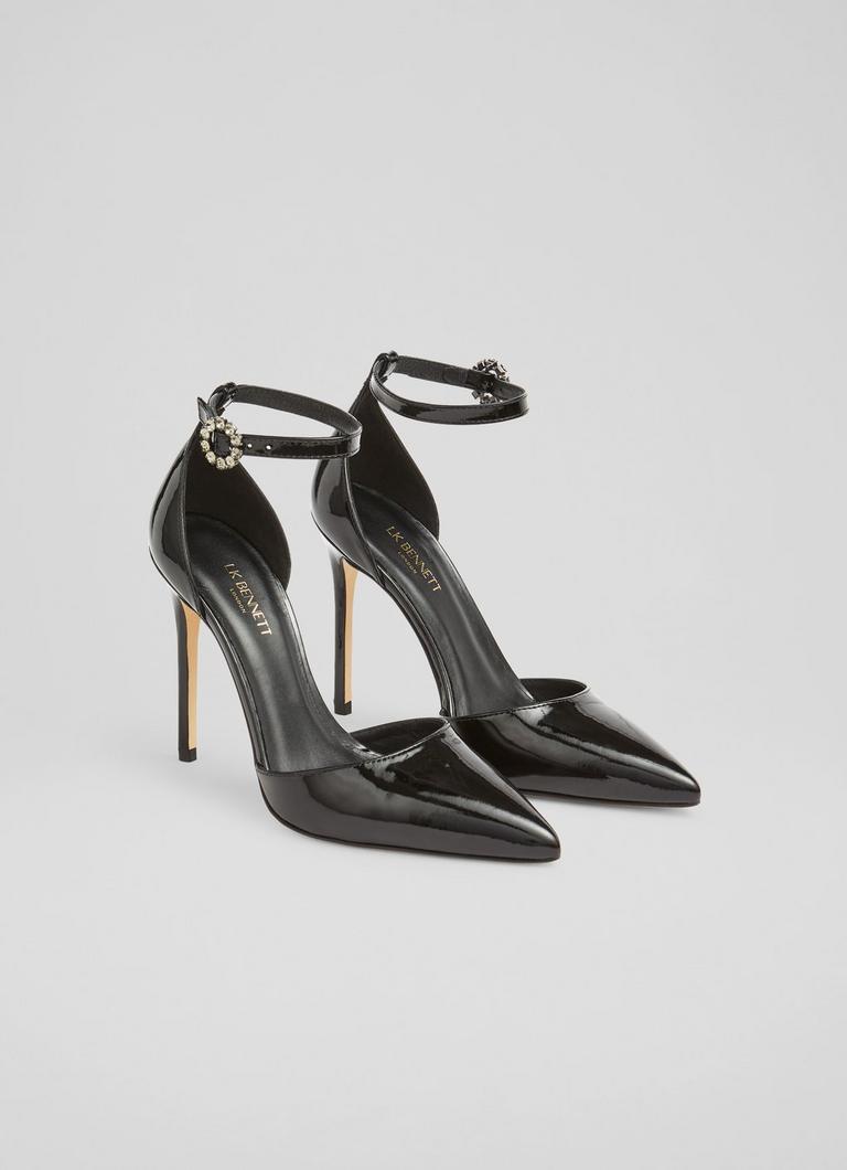 Kiera Black Patent Leather Ankle Strap Heels Sale Collections