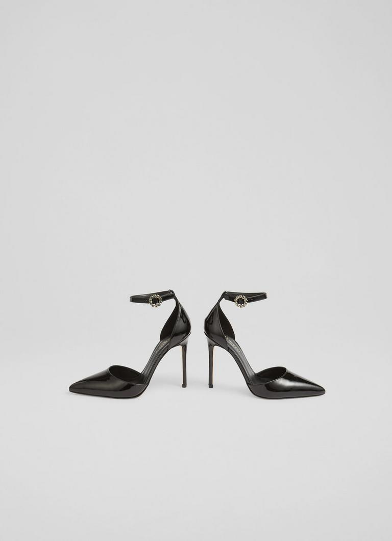 Black patent leather clearance ankle strap heels