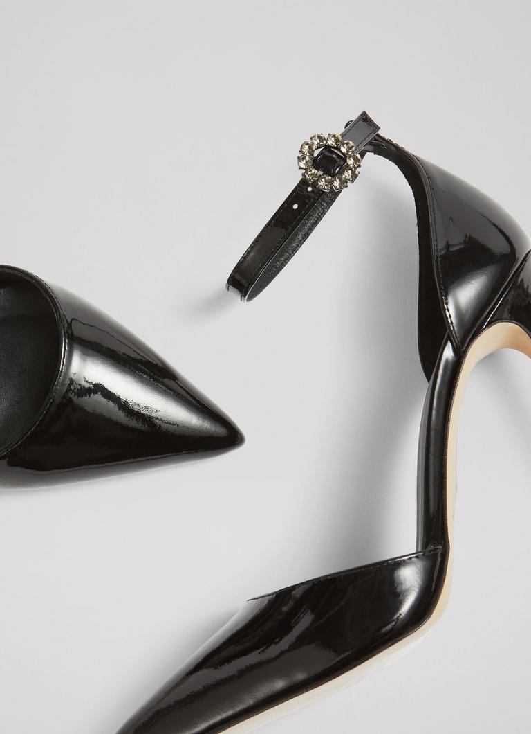 Kiera Black Patent Leather Ankle Strap Heels Sale Collections