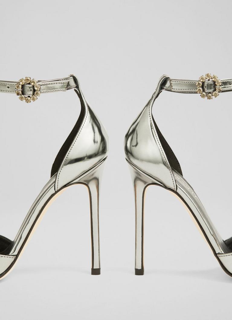 Metallic ankle 2024 strap heels