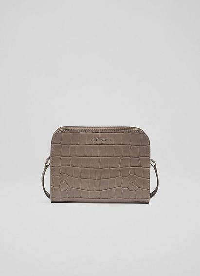 Marie Taupe Recycled Croc-Effect Leather Crossbody Bag, Taupe