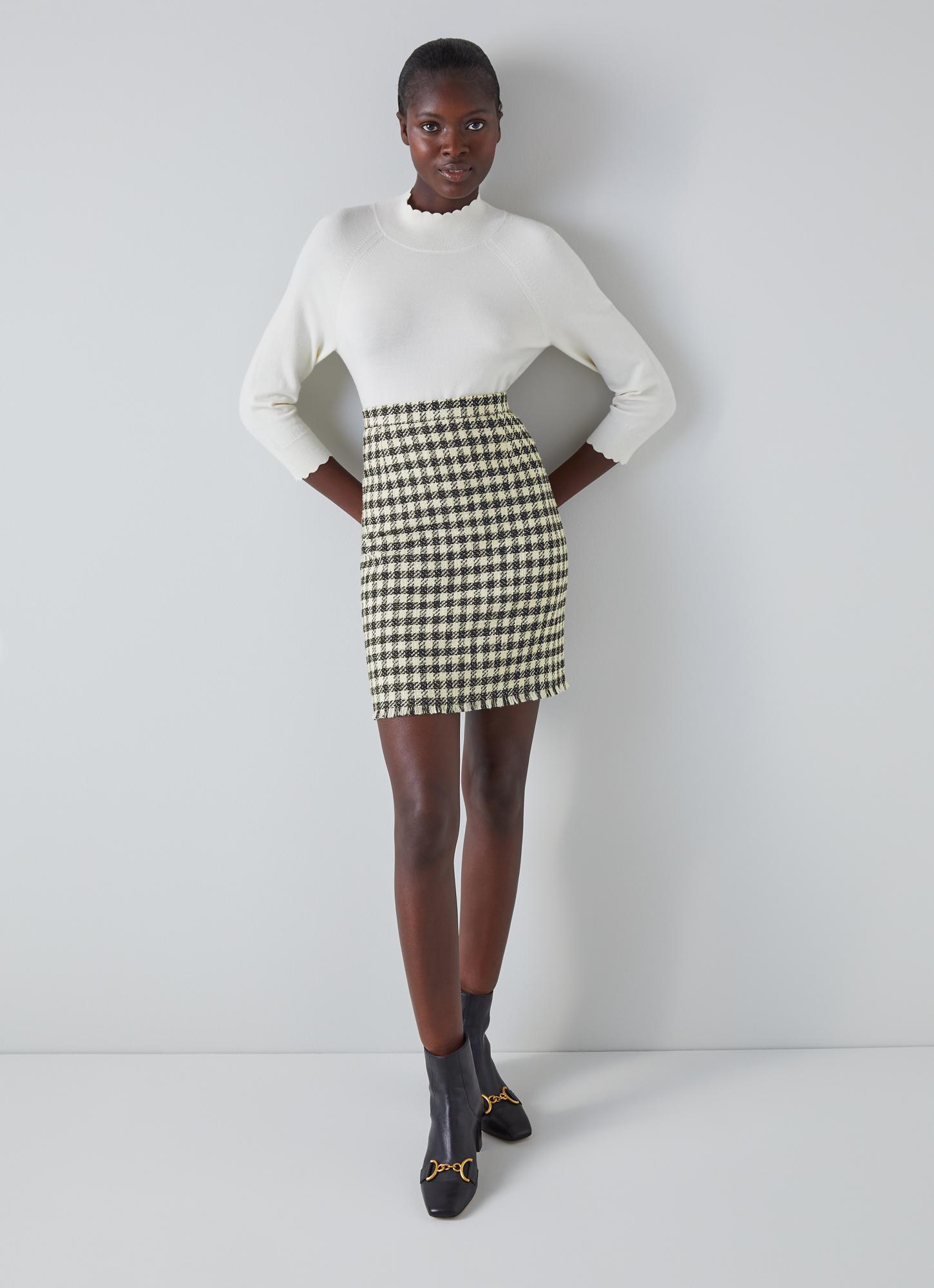 Keeler Black and Cream Gingham Tweed Mini Skirt blackfriday