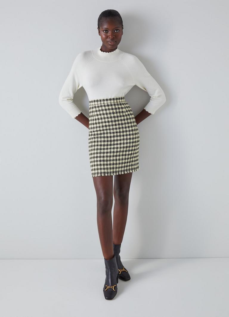 Keeler Black and Cream Gingham Tweed Mini Skirt blackfriday