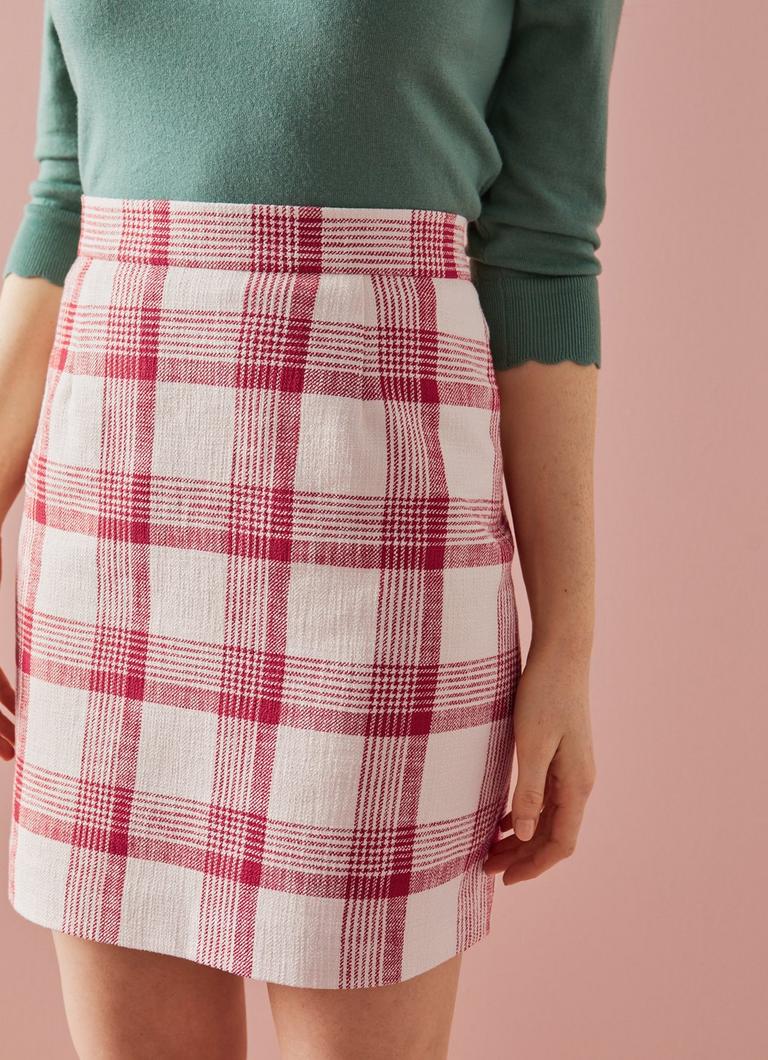 Lotta Red and Cream Check Tweed Mini Skirt The Archive Sale