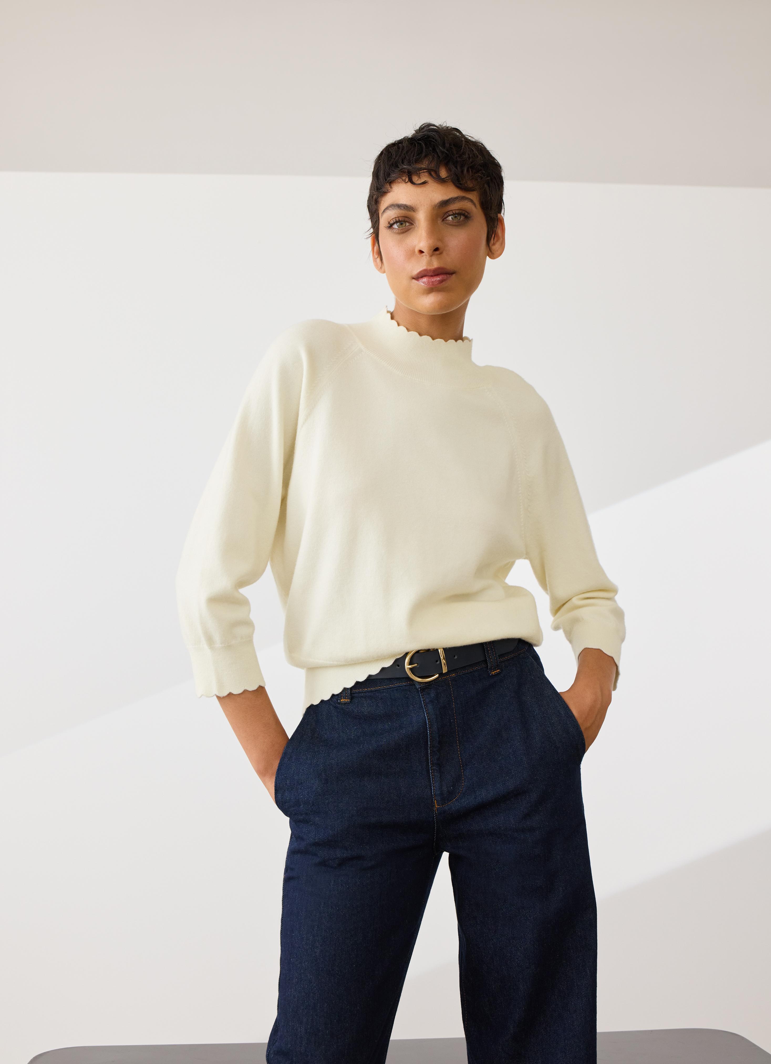 Betty Cream Sustainably Sourced Merino Wool Scallop Edge Jumper