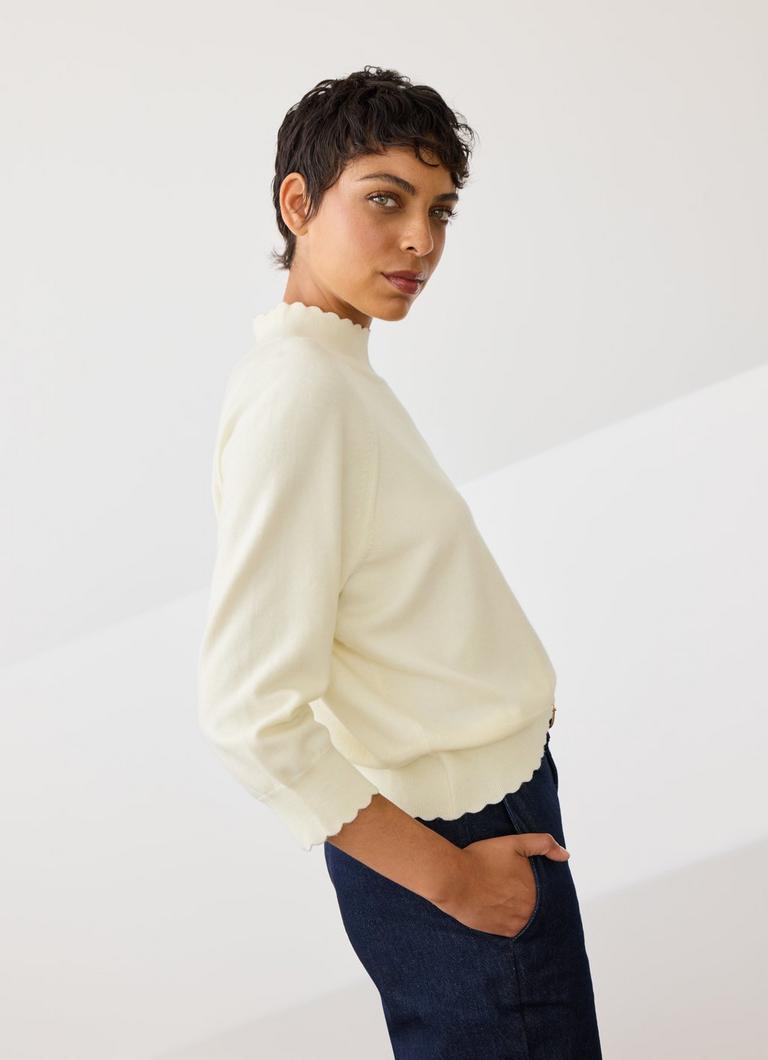 Betty Cream Sustainably Sourced Merino Wool Scallop Edge Jumper Betty Cream Sustainably Sourced Merino Wool Scallop Edge Jumper